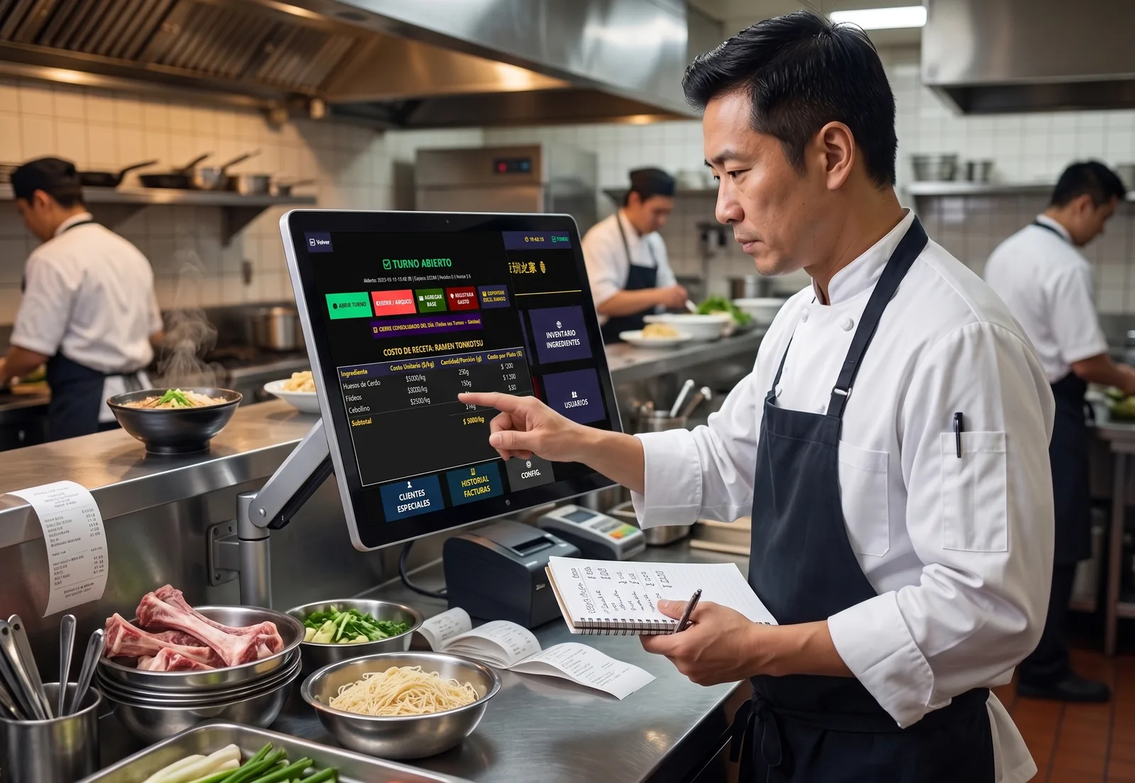 Cocinero recibiendo la comanda impresa desde el software POS